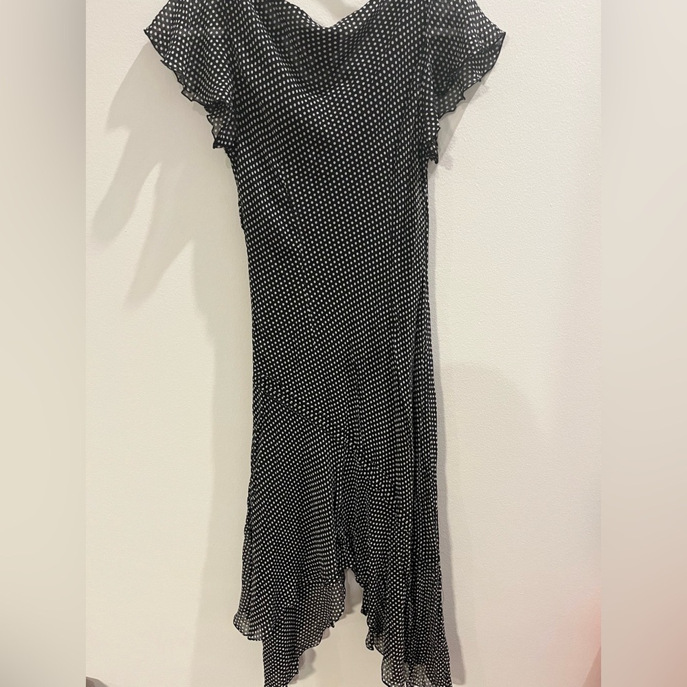 100% Silk Vintage Y2K Adrianna Papell Black and White Polka Dot Dress - Size 8 - Picture 2 of 7